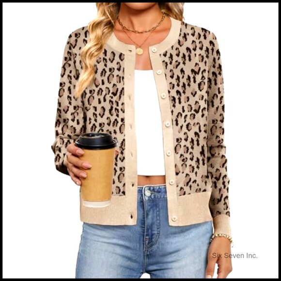 Lightweight Cardigan Sweater Crew Neck Button Down Long Sleeve Chic Spring - Picture 2 of 7